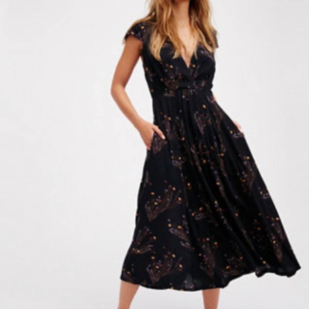 Free People Printed Retro Midi Dress